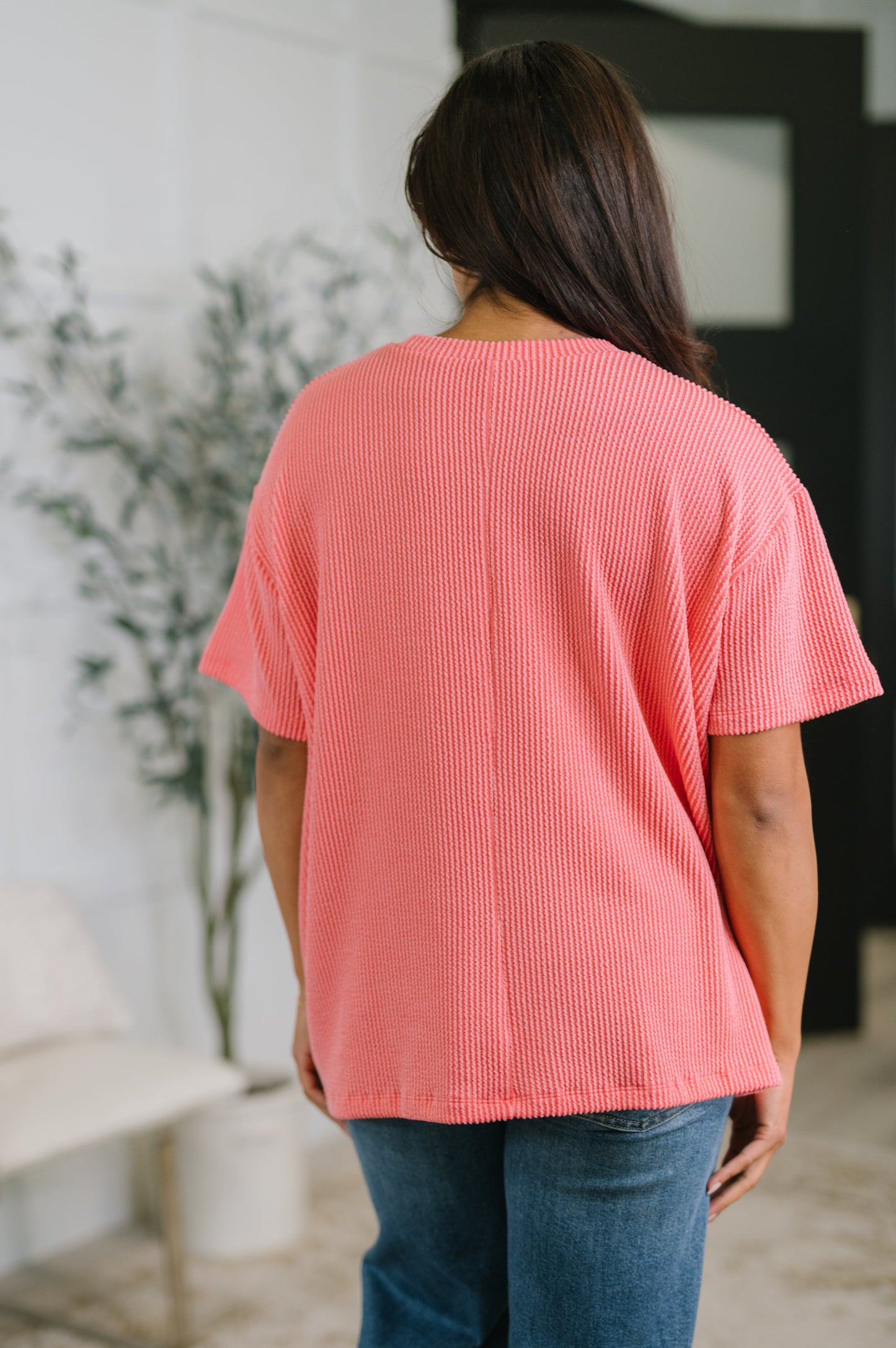 Zenana Not That Complicated Textured Boxy Tee in Salmon
