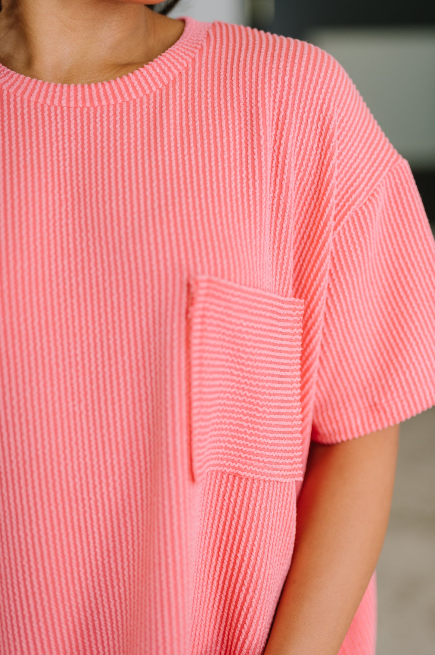 Zenana Not That Complicated Textured Boxy Tee in Salmon