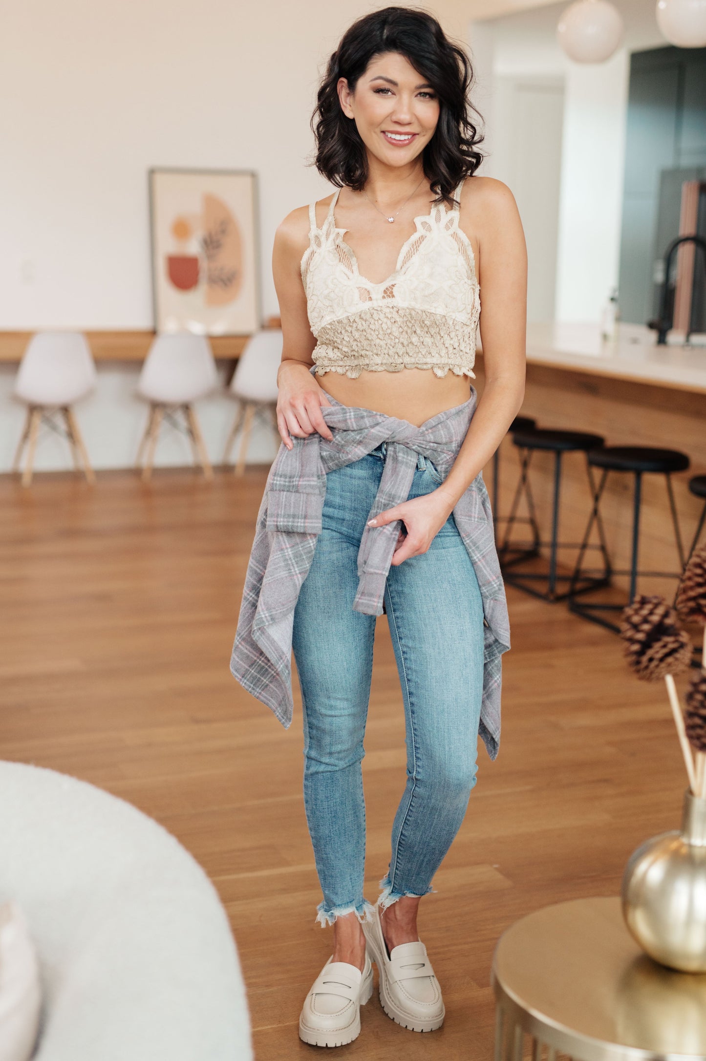 POL Live In Lace Bralette in Taupe