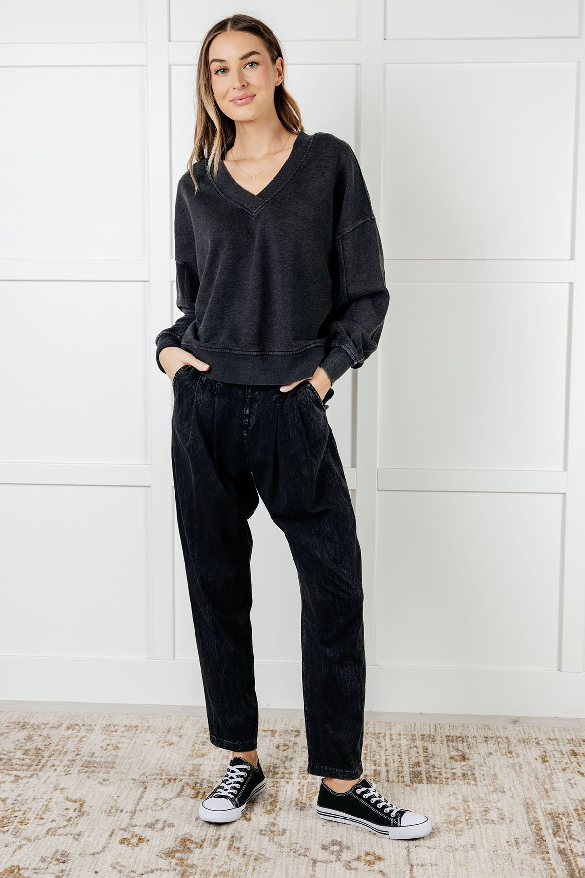 Rae Mode Rep Ready Mineral Wash French Terry Pullover in Black