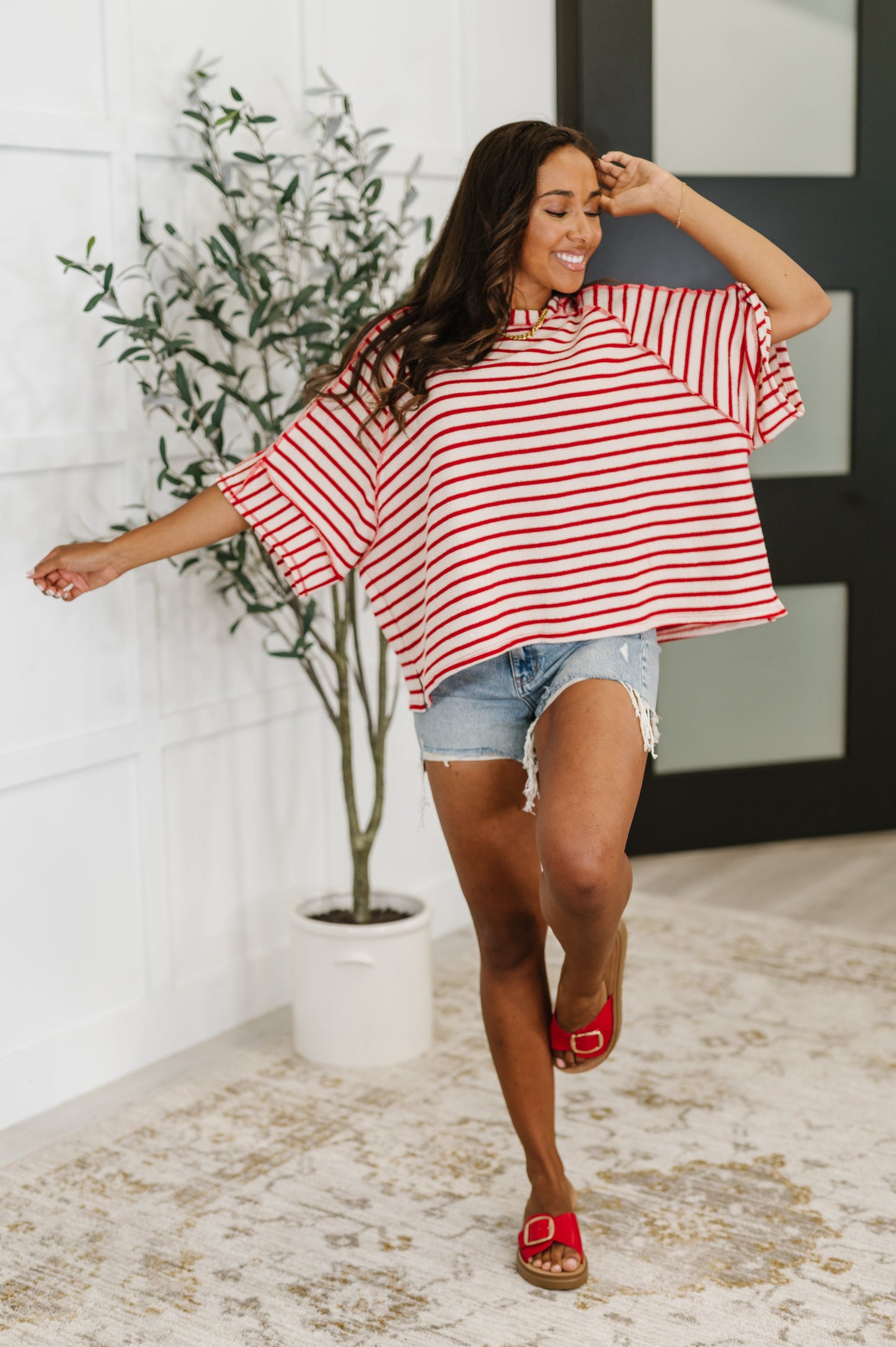 Haptics Sass in Session Relaxed Top in Cream Red