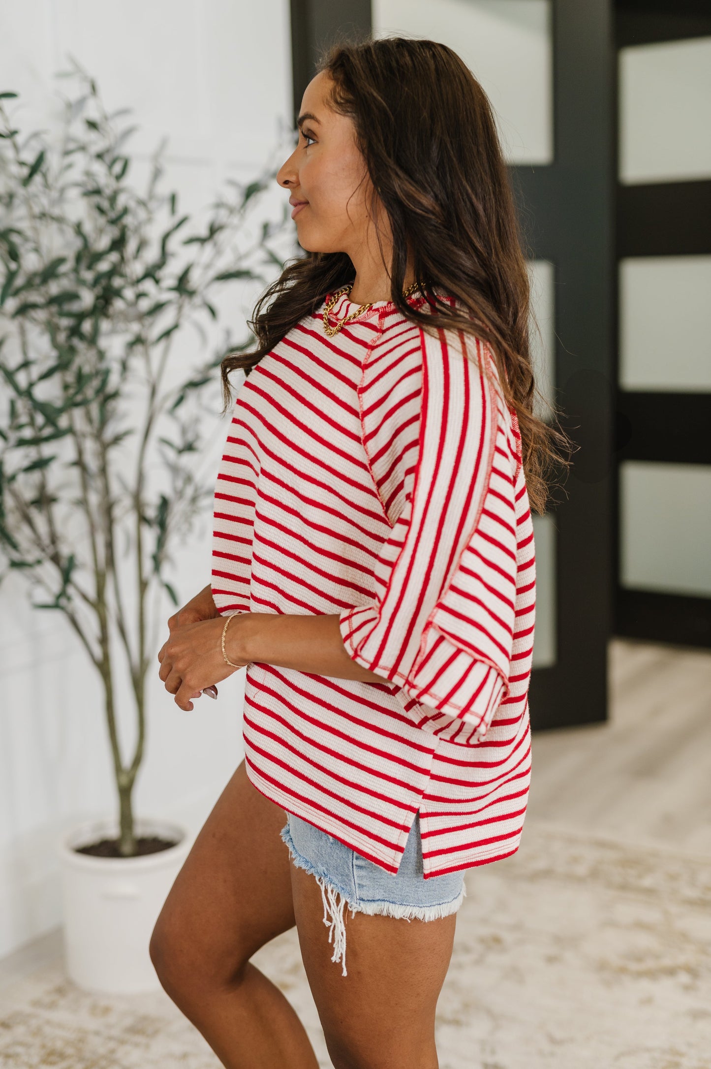 Haptics Sass in Session Relaxed Top in Cream Red
