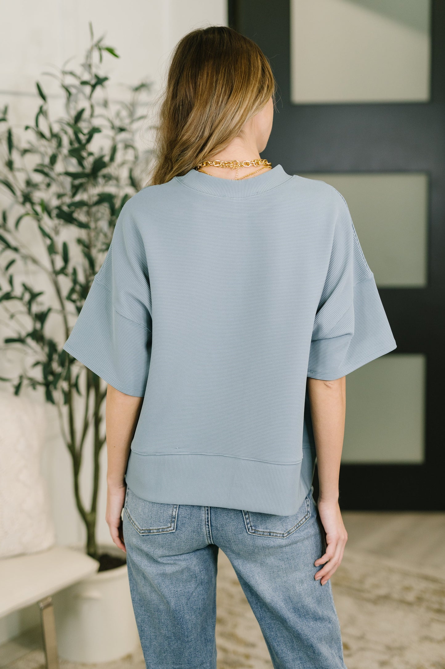 Zenana Sense of Clarity Boxy Top in Blue Grey