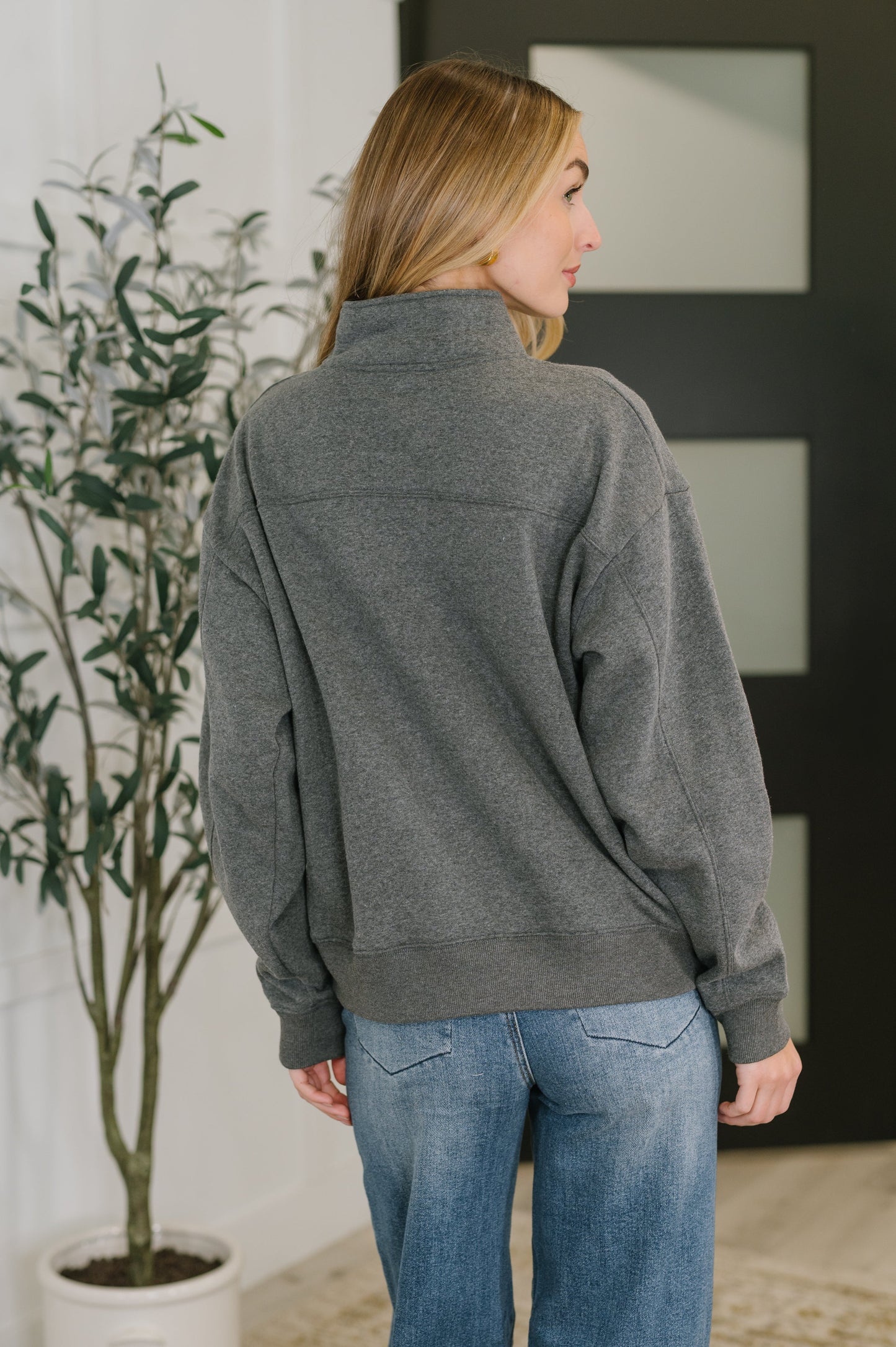 Sweater Weather Half Zip High Neck Pullover in Charcoal