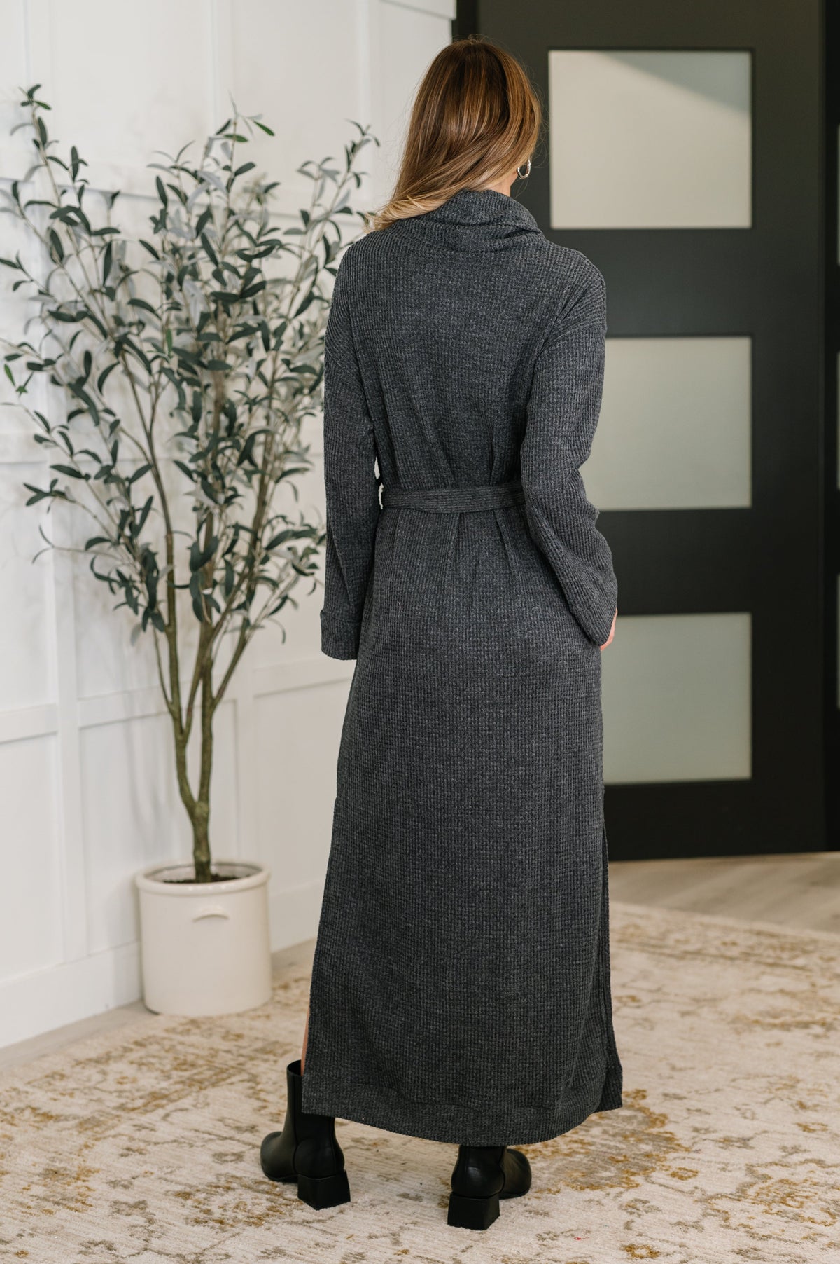 Dear Scarlett Travel Plush Knit Dress in Charcoal