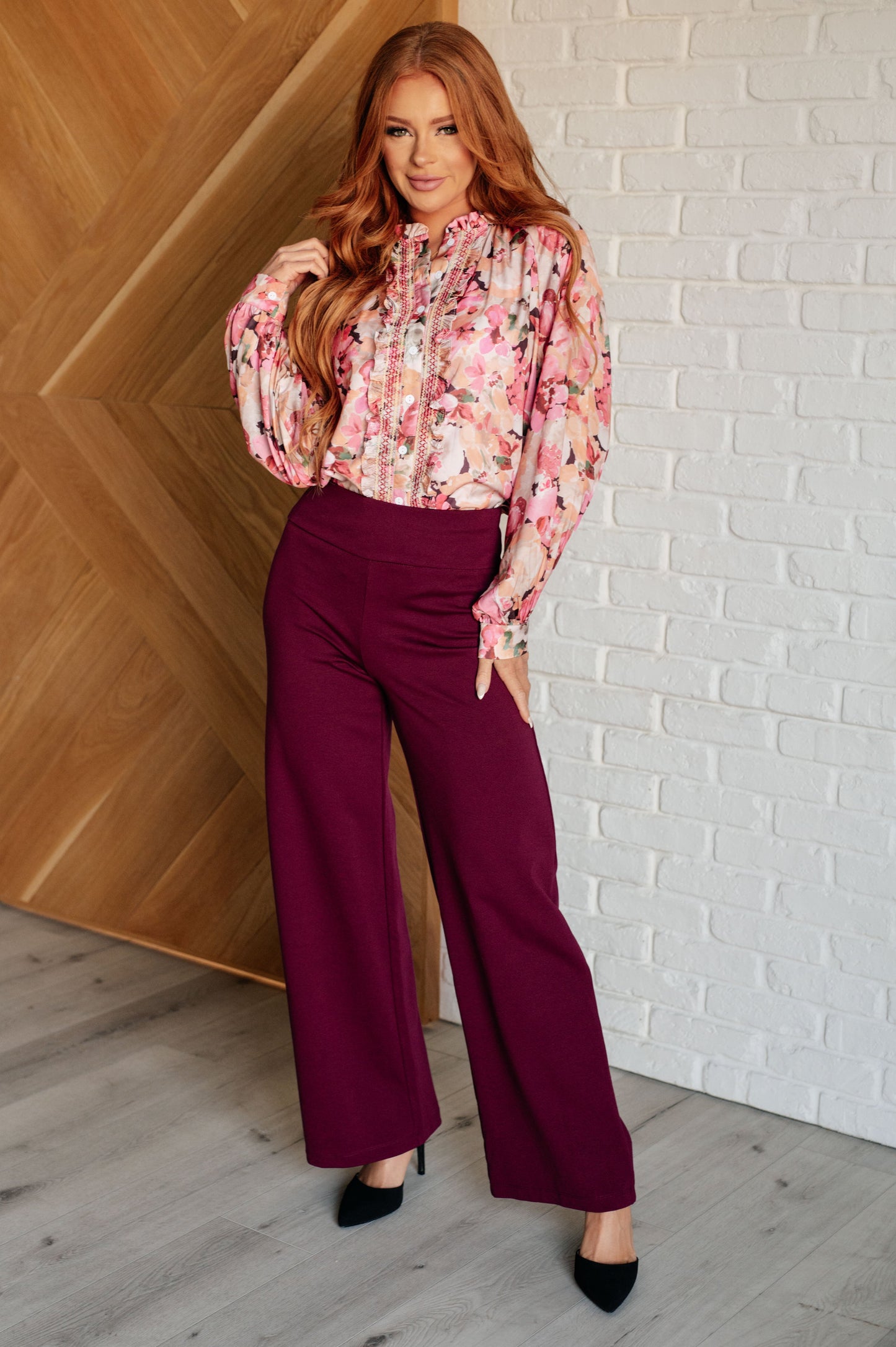 Dear Scarlett Magic Wide Leg Pants in Wine