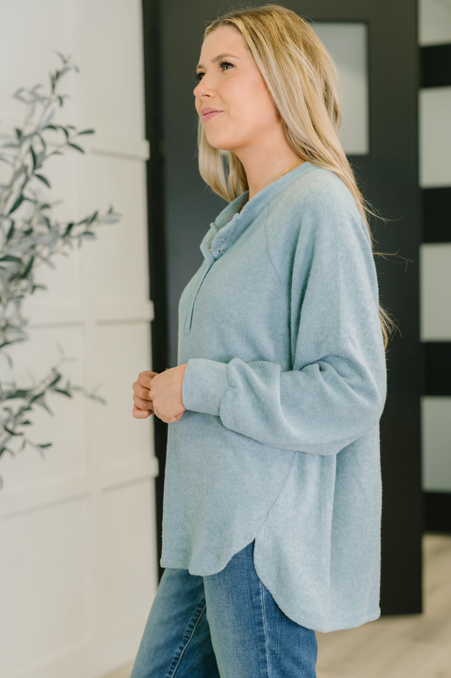 Urban Flux Scooped Hi-Low Long Pullover in Blue Grey