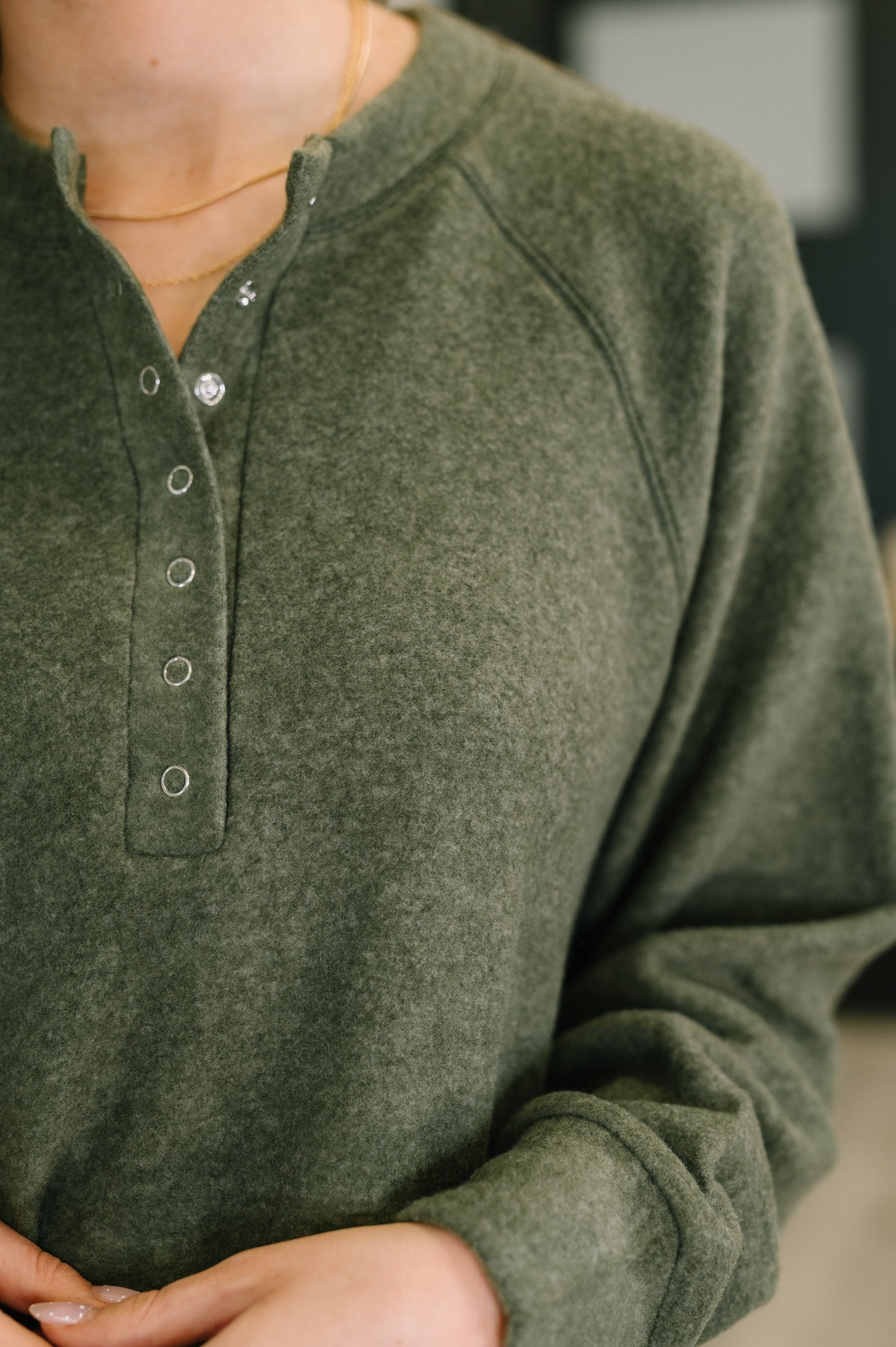 Urban Flux Scooped Hi-Low Long Pullover in Olive
