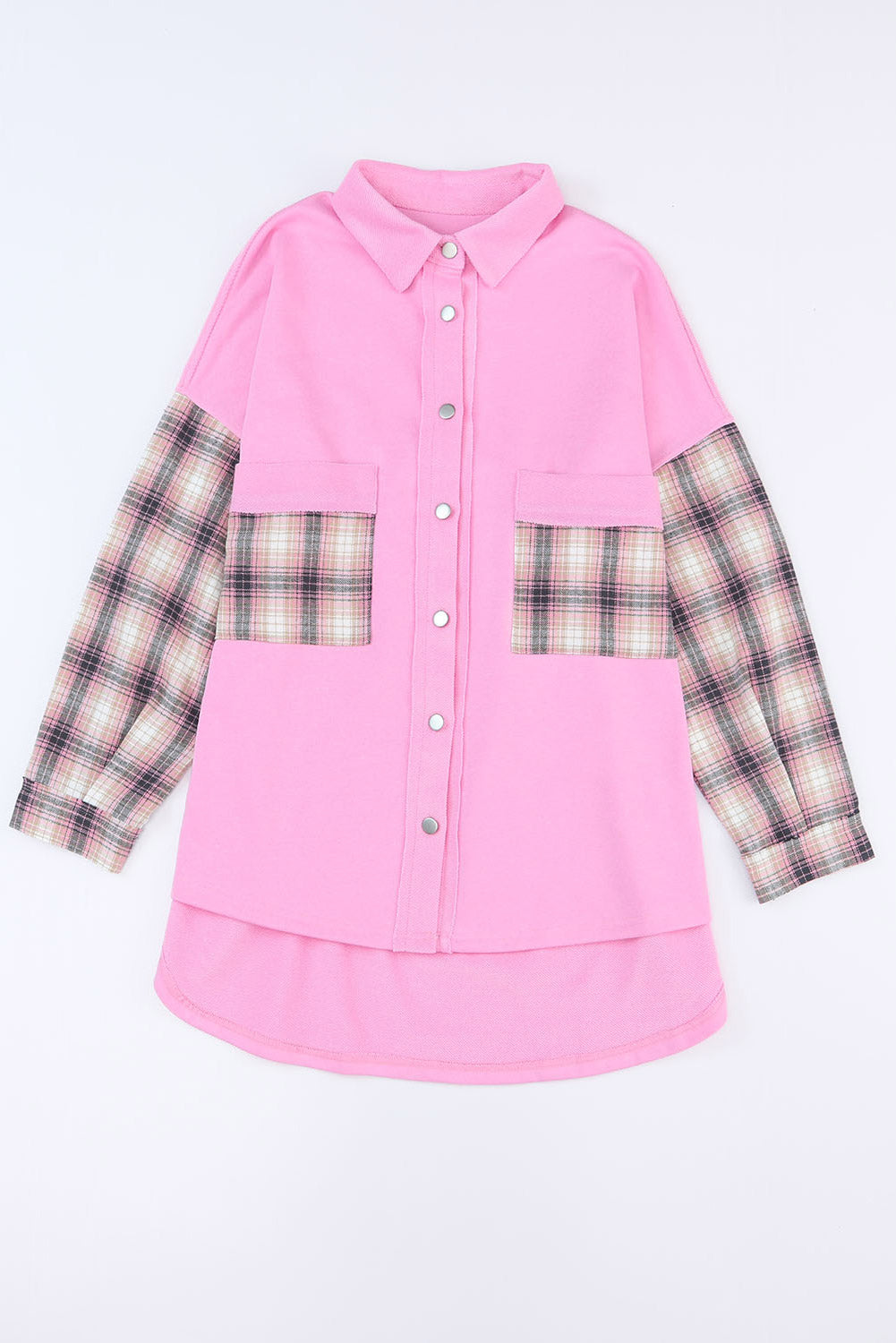 Plaid Button Up Shacket with Chest Pockets