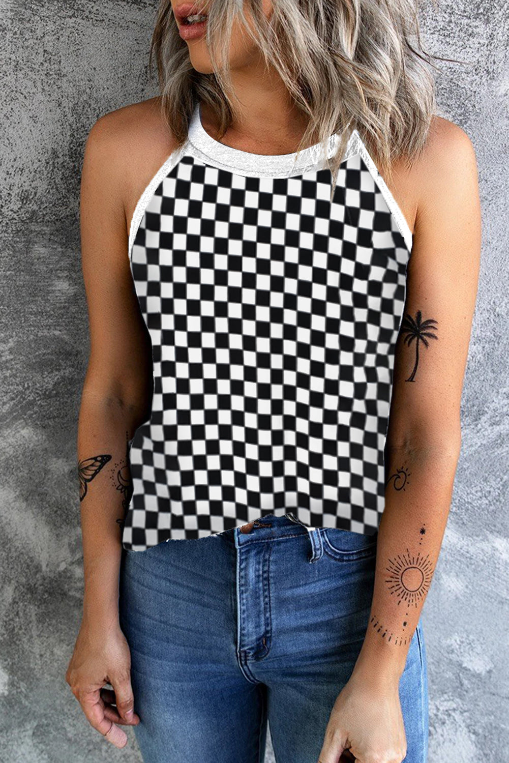 Checkered Grecian Neck Tank