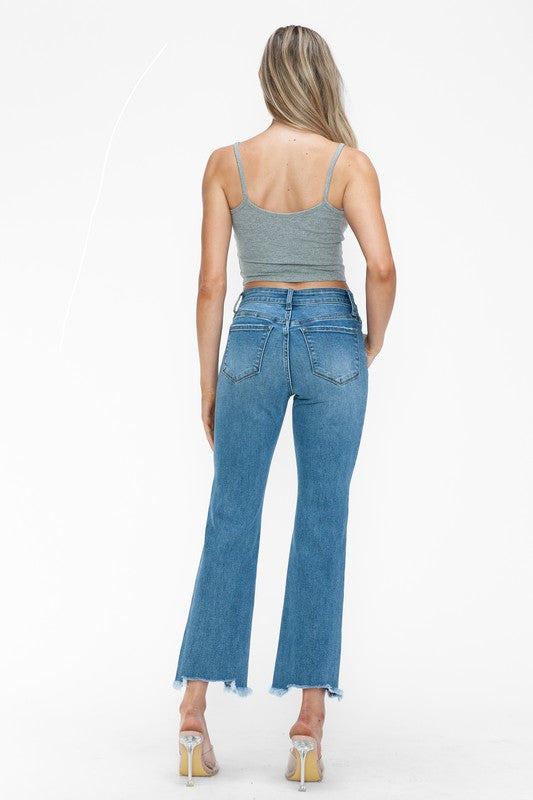 bytos Raw Hem Distressed Mid Rise Crop Jeans