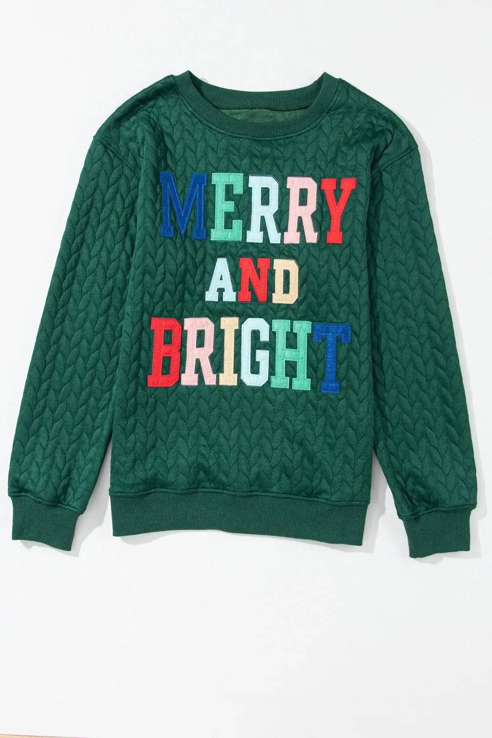 MERRY AND BRIGHT Cable Knit Pullover Sweatshirt