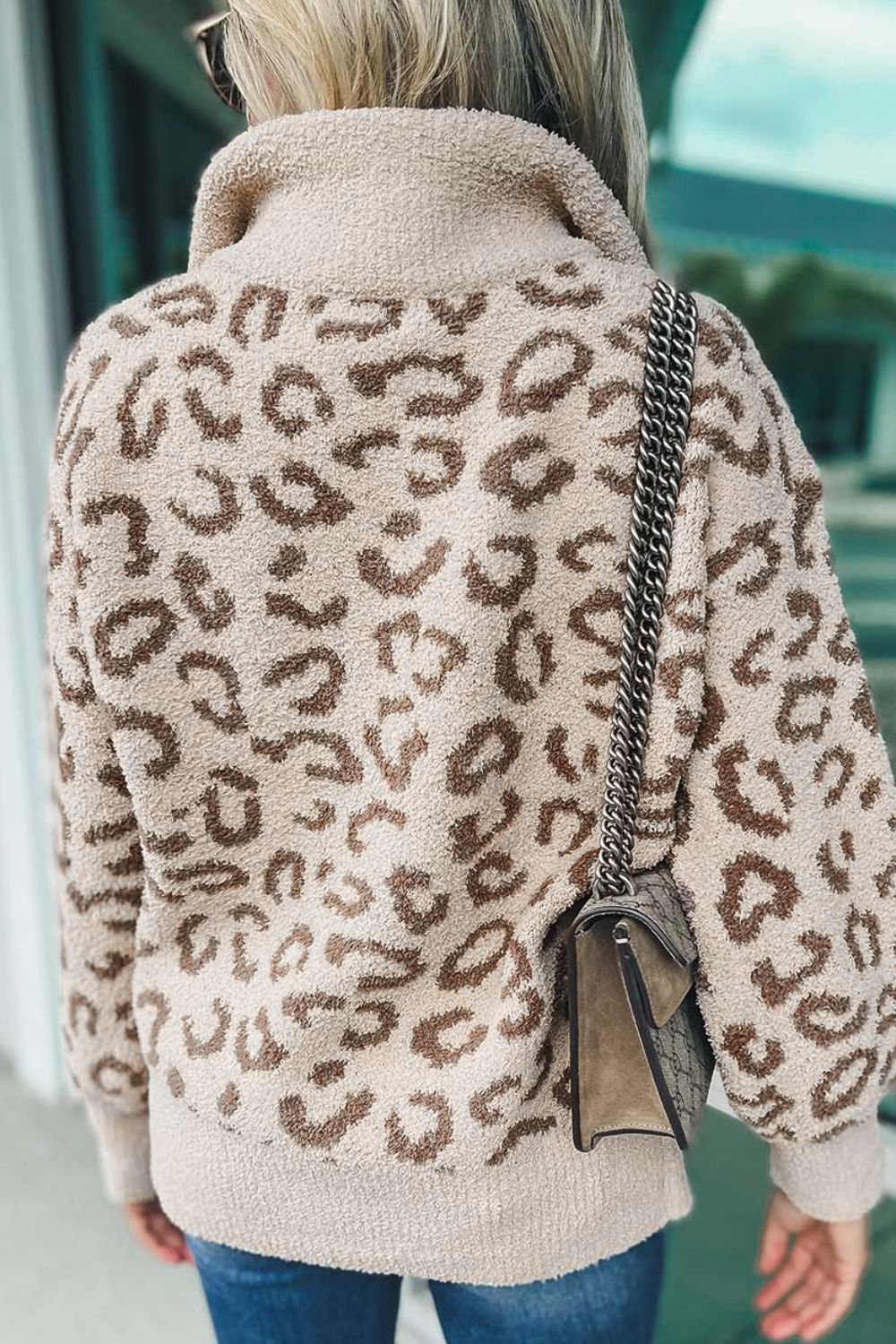 Leopard Half Zip Long Sleeve Sweater