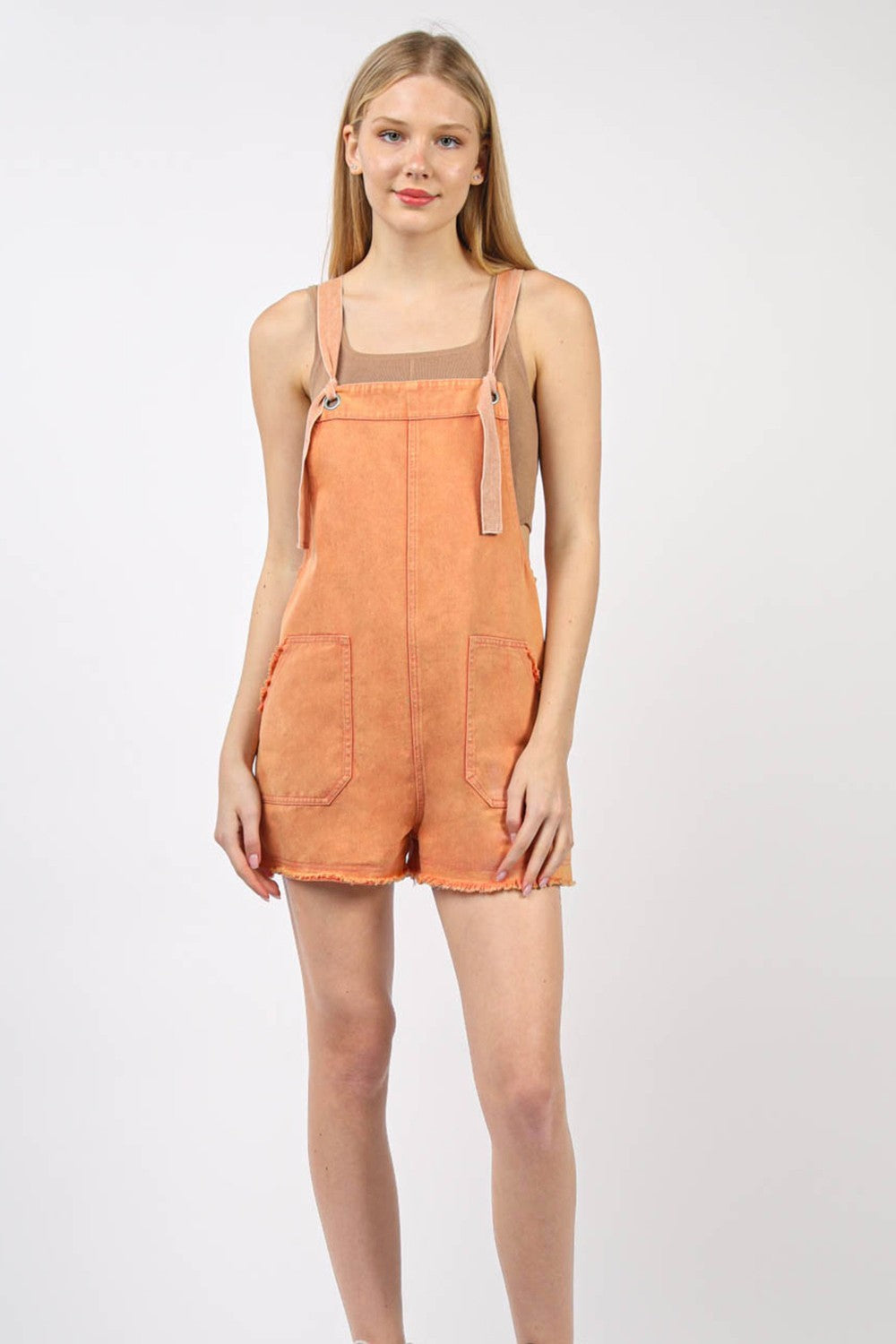 VERY J Washed Frayed Hem Denim Overall