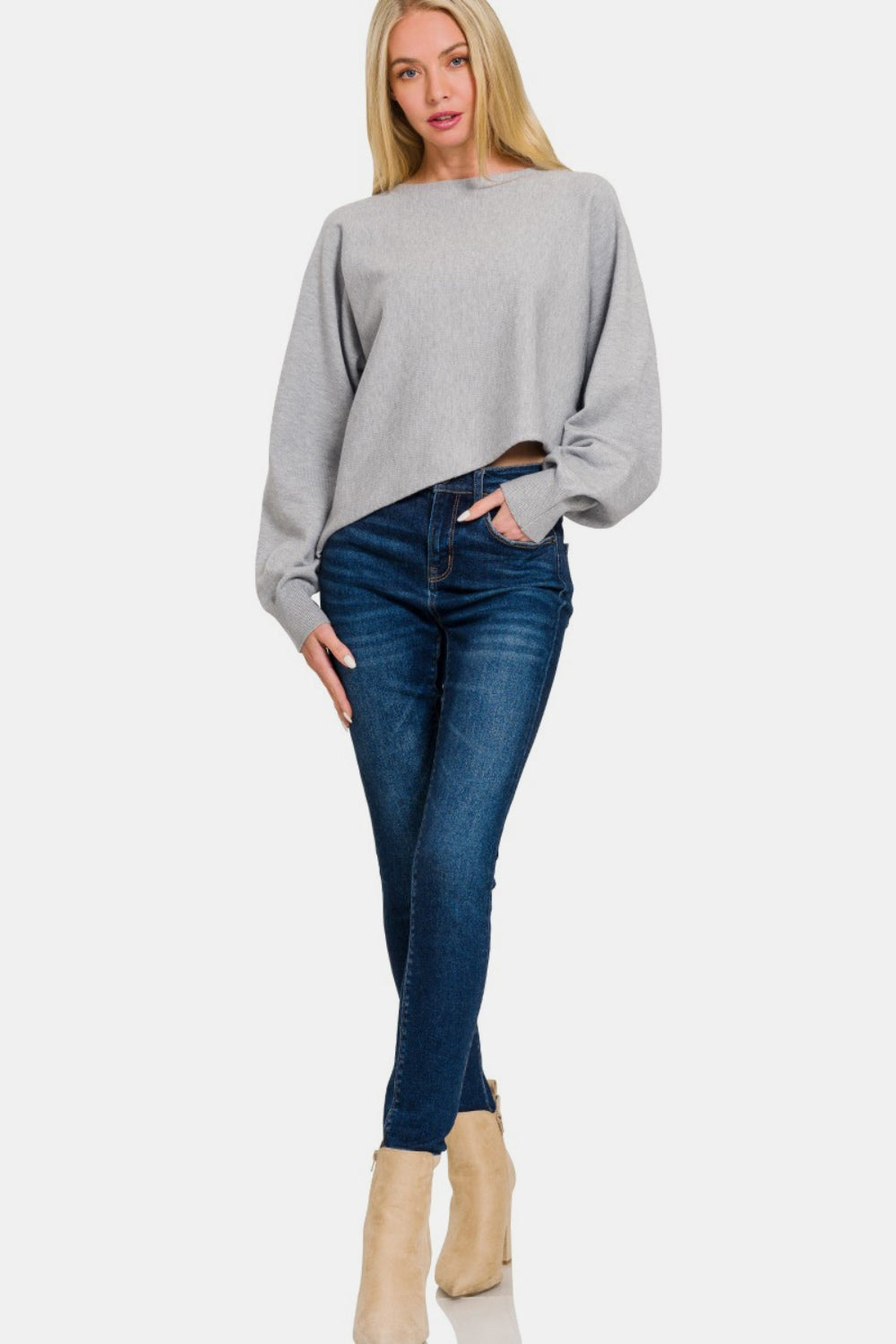 Zenana Asymmetric Hem Long Sleeve Sweater