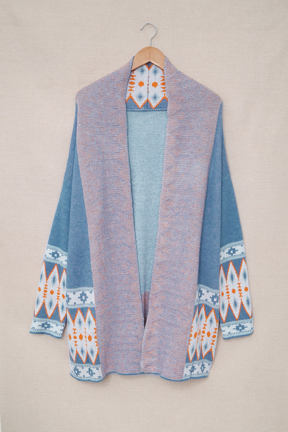 Geometric Open Front Long Sleeve Cardigan