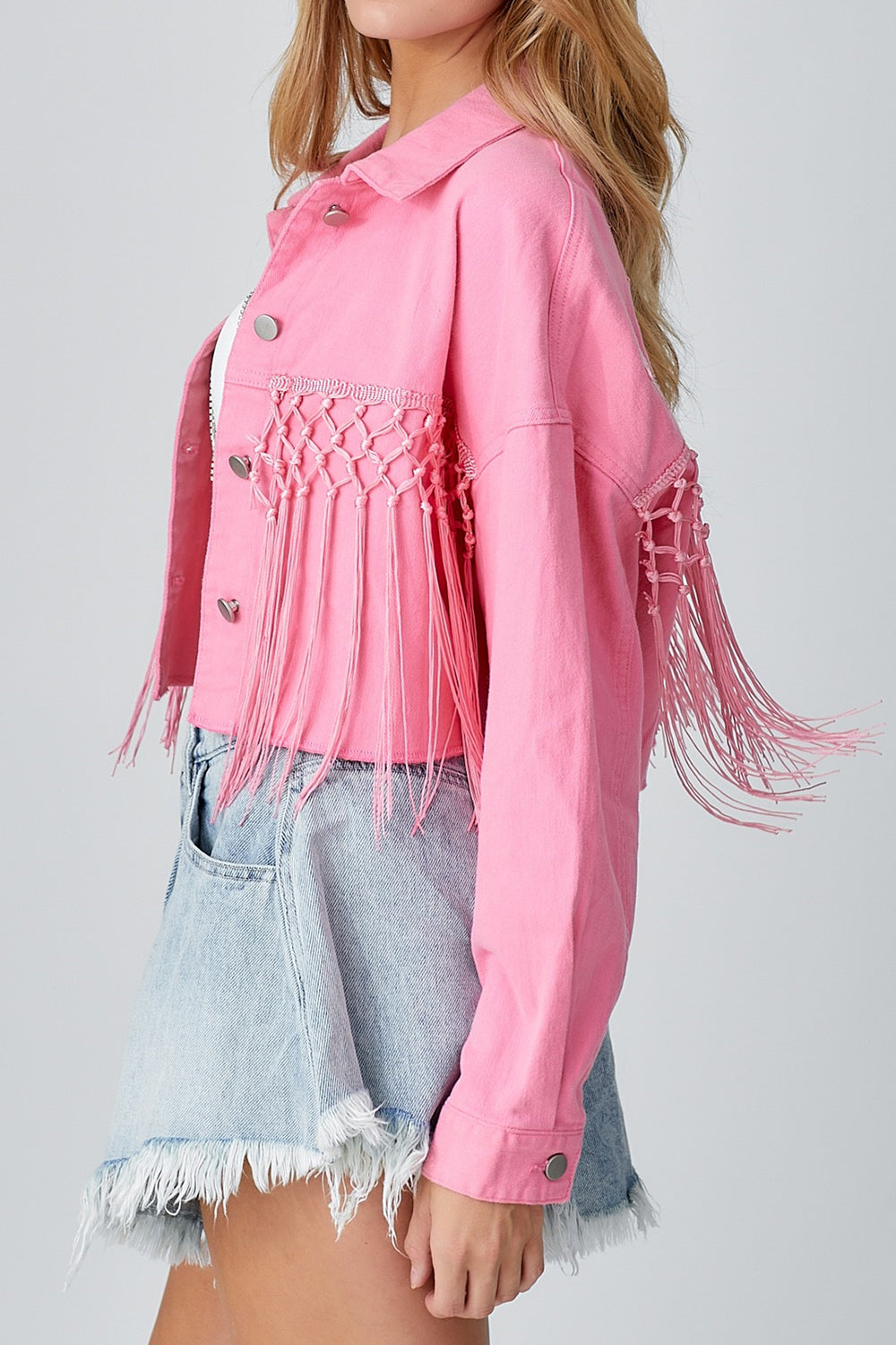 Tassel Sequin Letter Long Sleeve Denim Jacket