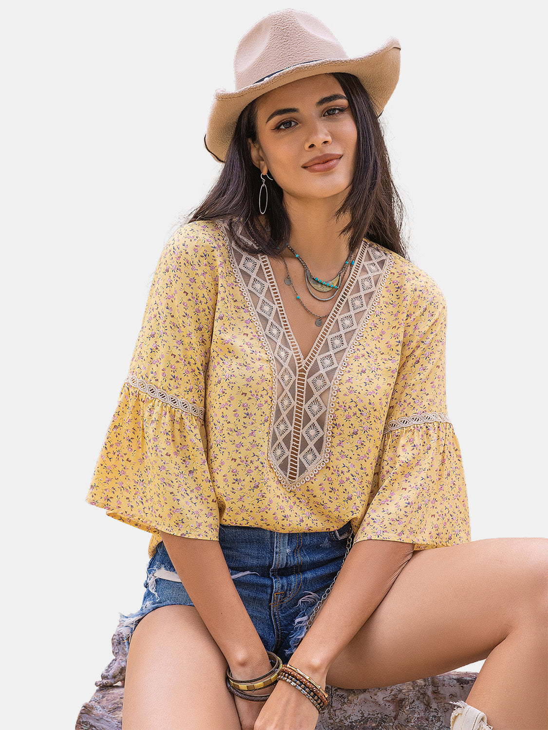 Ditsy Floral V-Neck Blouse