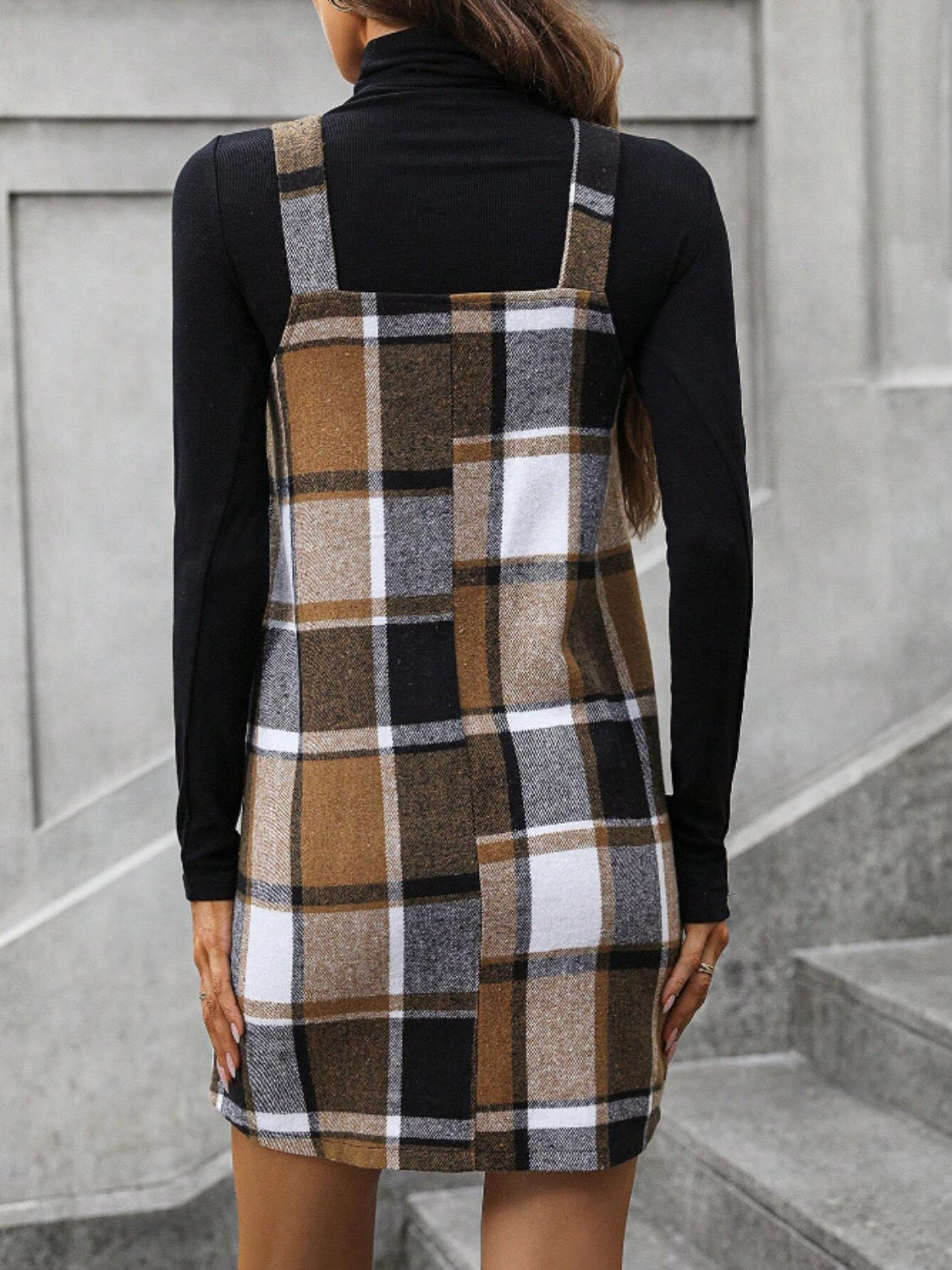 Plaid V-Neck Wide Strap Dress