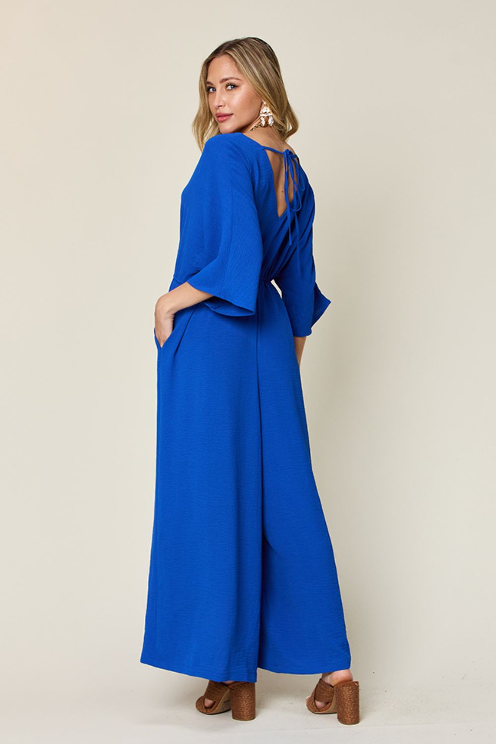 Double Take Full Size Half Sleeve Wide Leg Jumpsuit