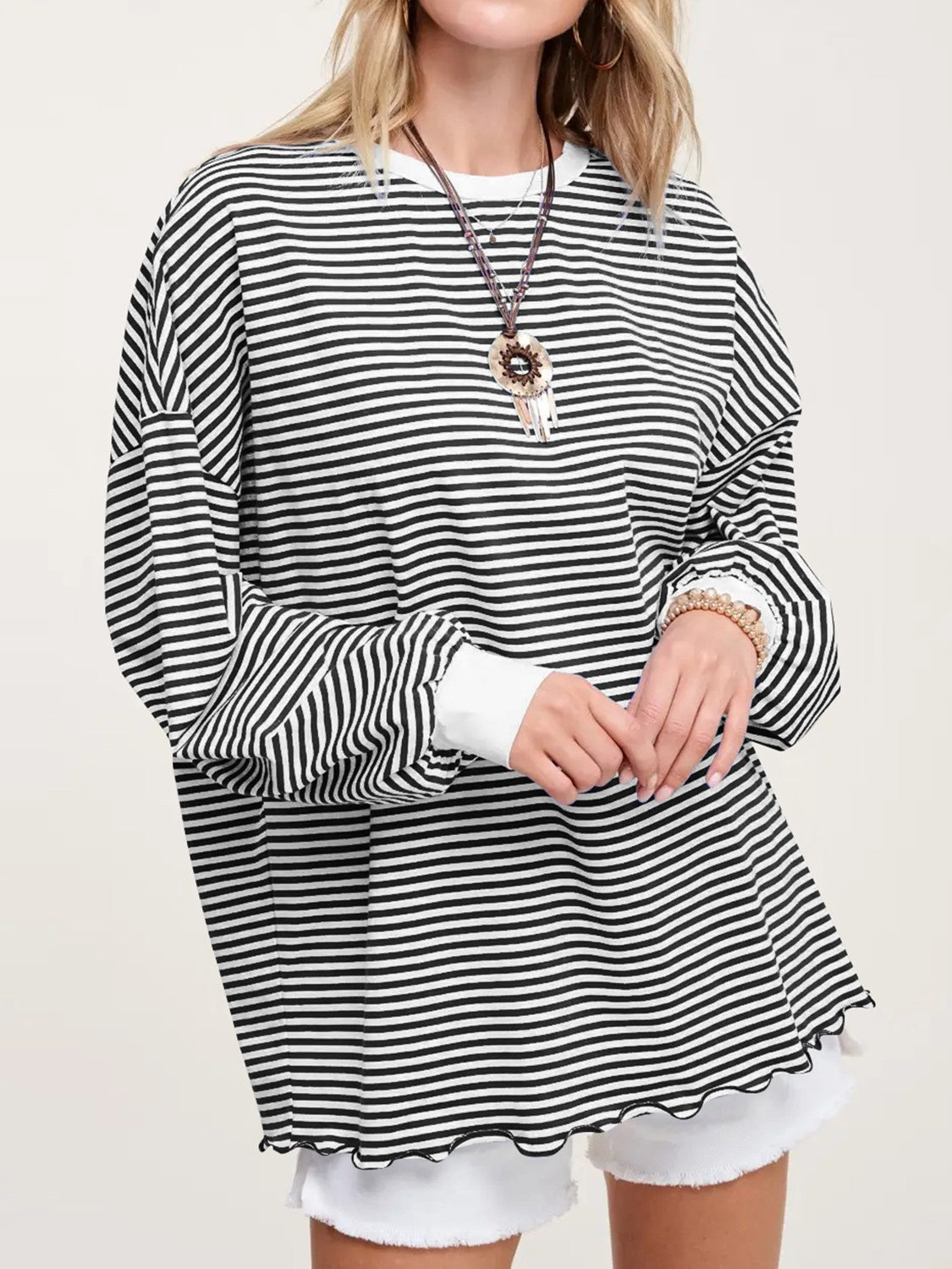 Contrast Striped Long Sleeve Sweatshirt