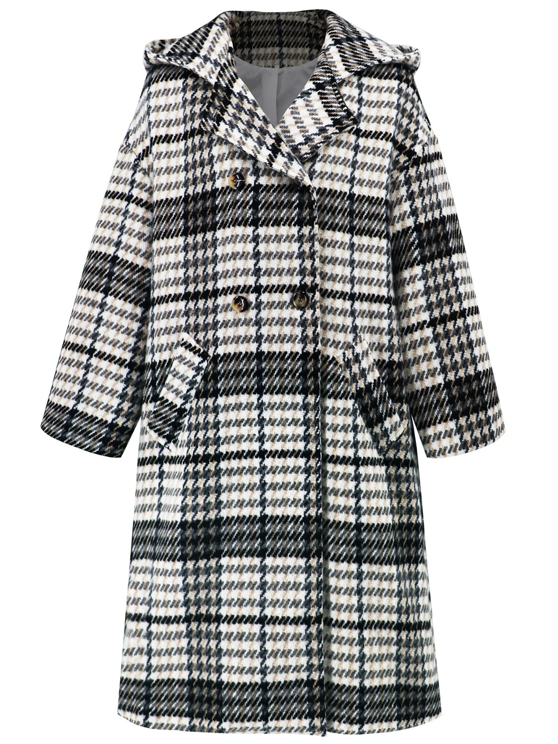 Plaid Double-Breasted Long Sleeve Longline Coat