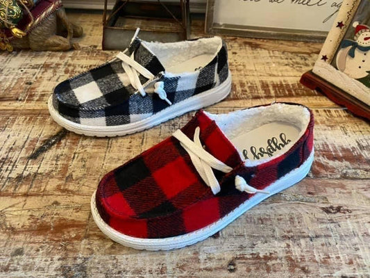 Gypsy Jazz Riley Sherpa Lined Sneaker Black/White Buffalo Plaid