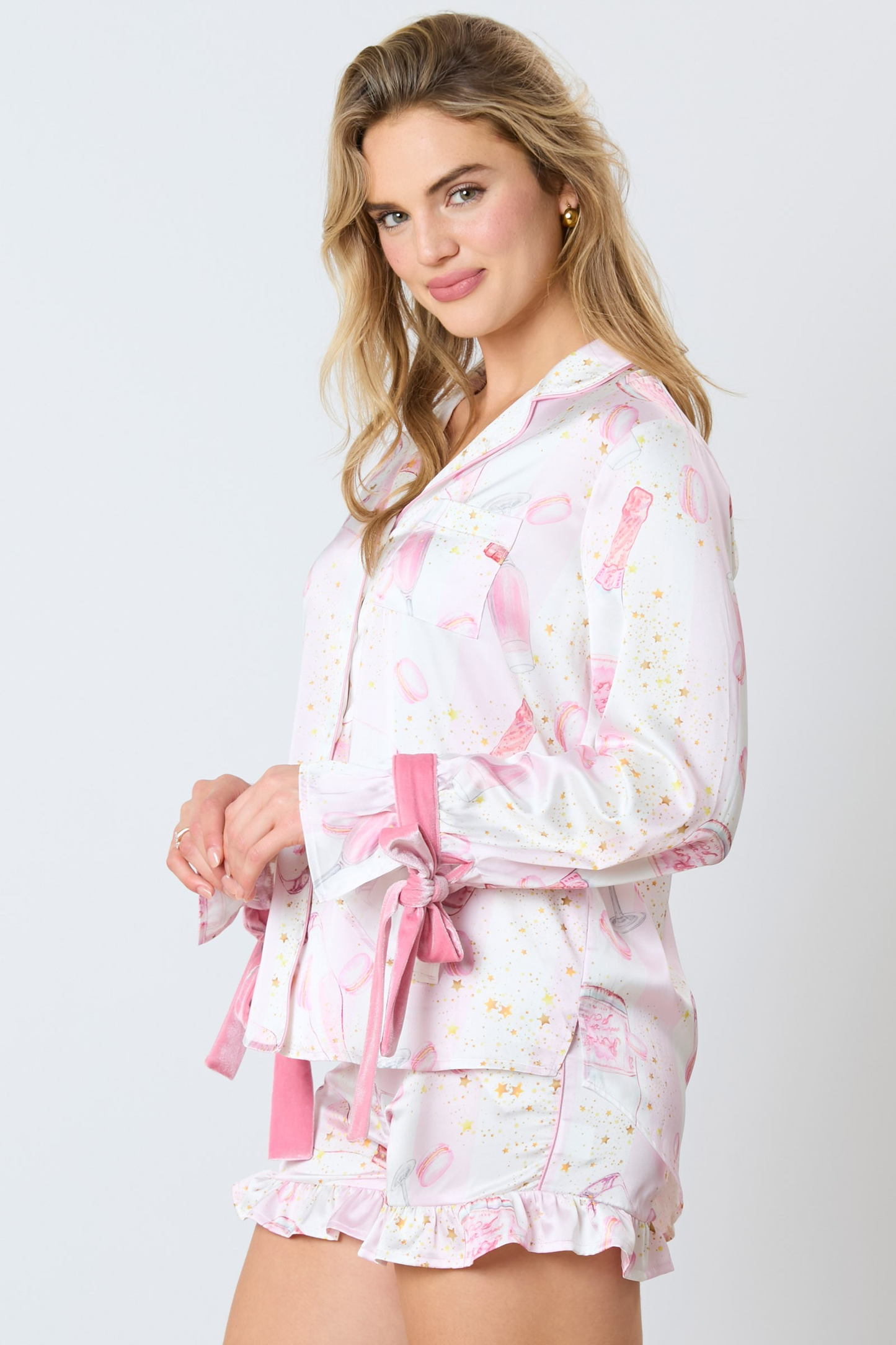 Fantastic Fawn Satin Champagne Long Sleeve Pajama Top