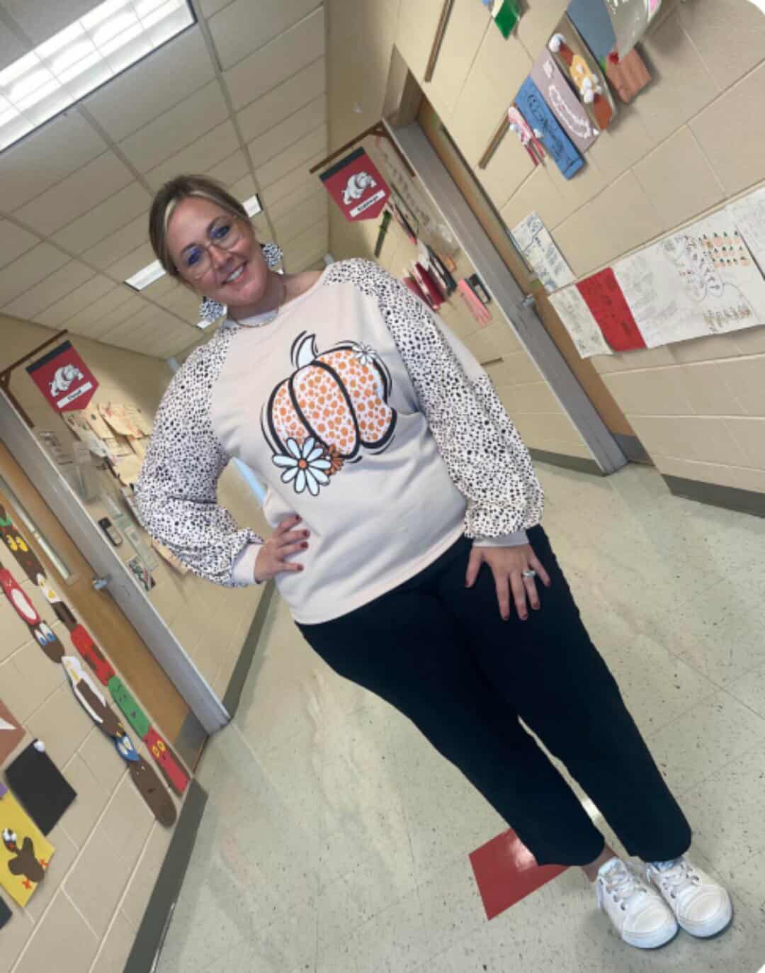 Pumpkin Graphic Round Neck Long Sleeve Top