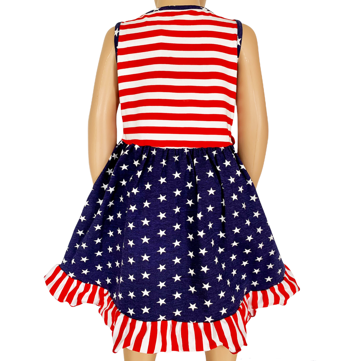 AnnLoren Girls 4th of July Stars & Striped Heart Dress Red White & Blue