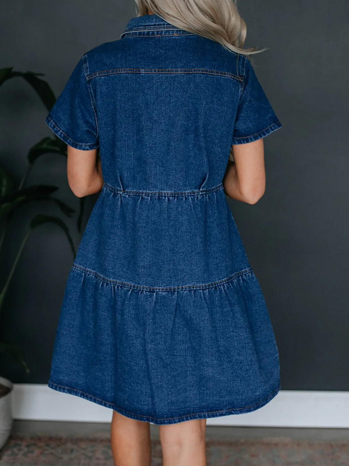 Button Up Short Sleeve Denim Dress