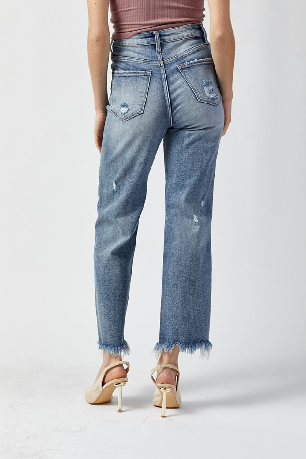 RISEN Amelie High Waist Raw Hem Straight Jeans