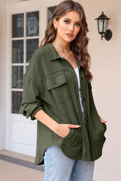 Button Up Pocketed Dropped Shoulder Jacket