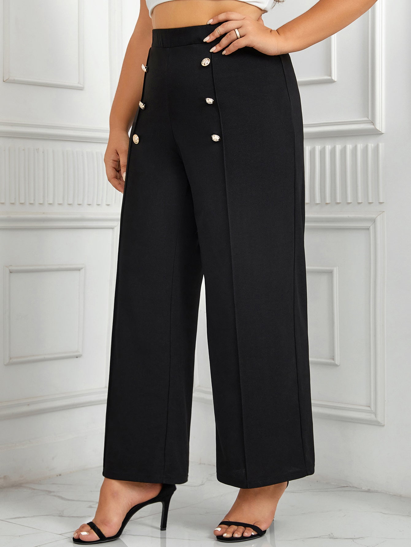 Plus Size High Waist Wide Pants