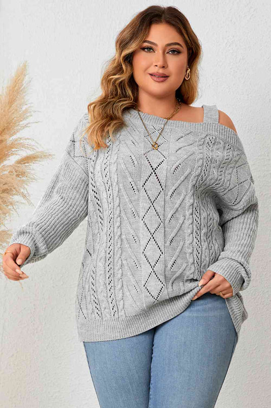 Plus Size Cold Shoulder Asymmetrical Cable-Knit Top