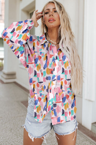 Printed Button Up Long Sleeve Shirt