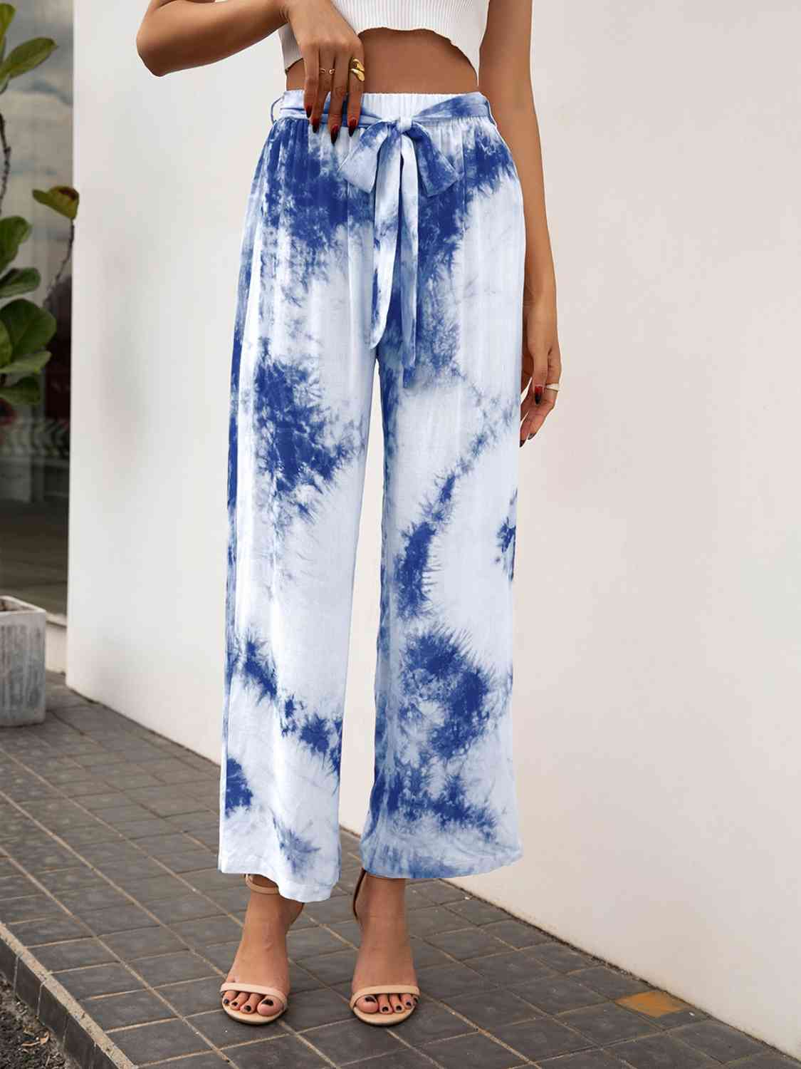 Tie-Dye Tied High Waist Long Pants