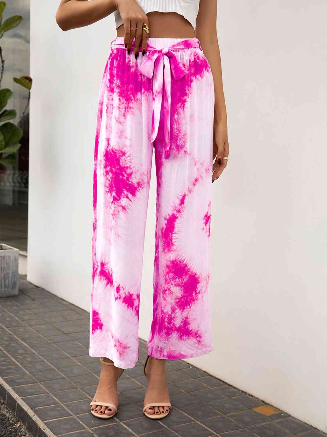 Tie-Dye Tied High Waist Long Pants