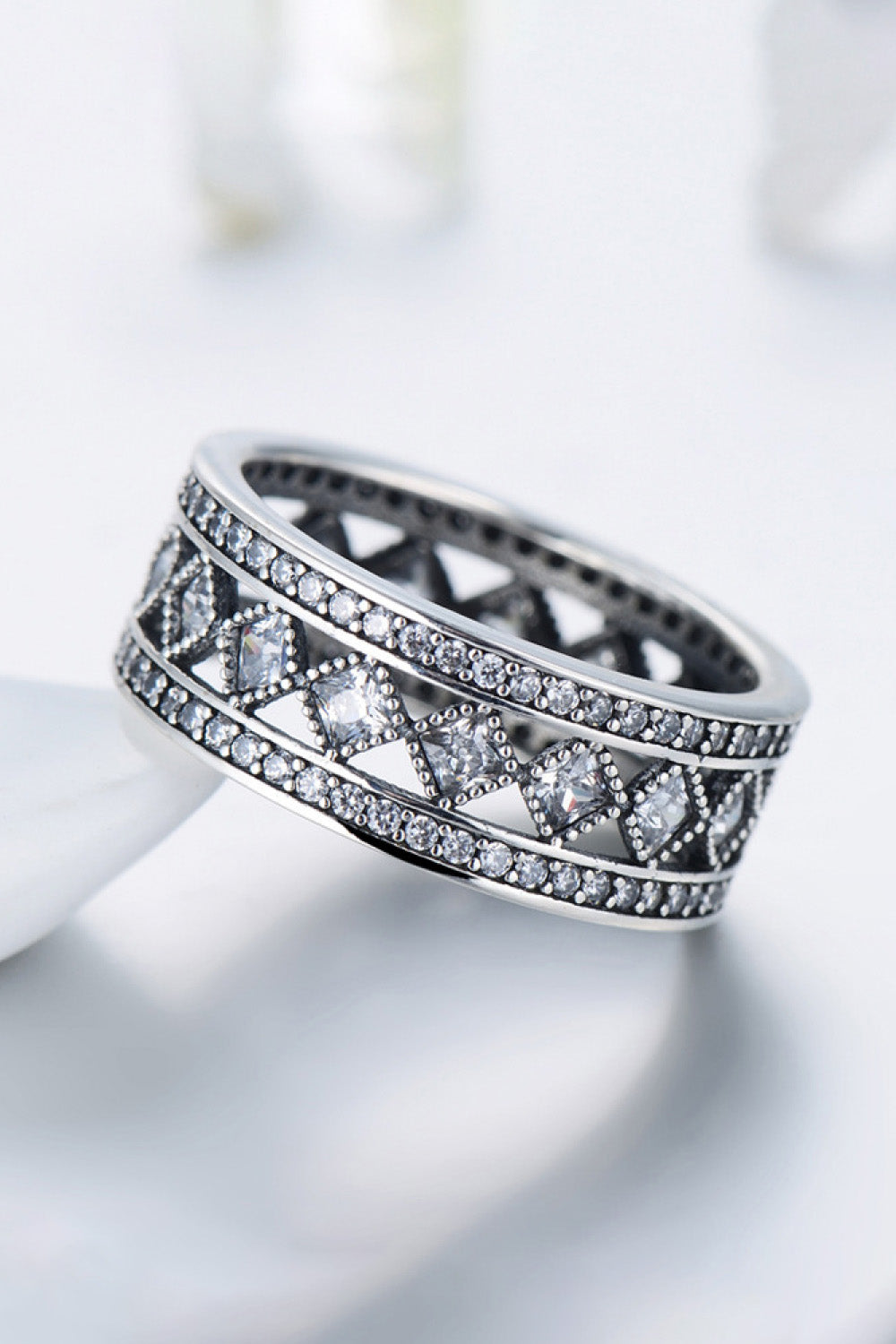 925 Sterling Sliver Cutout Cubic Zirconia Ring