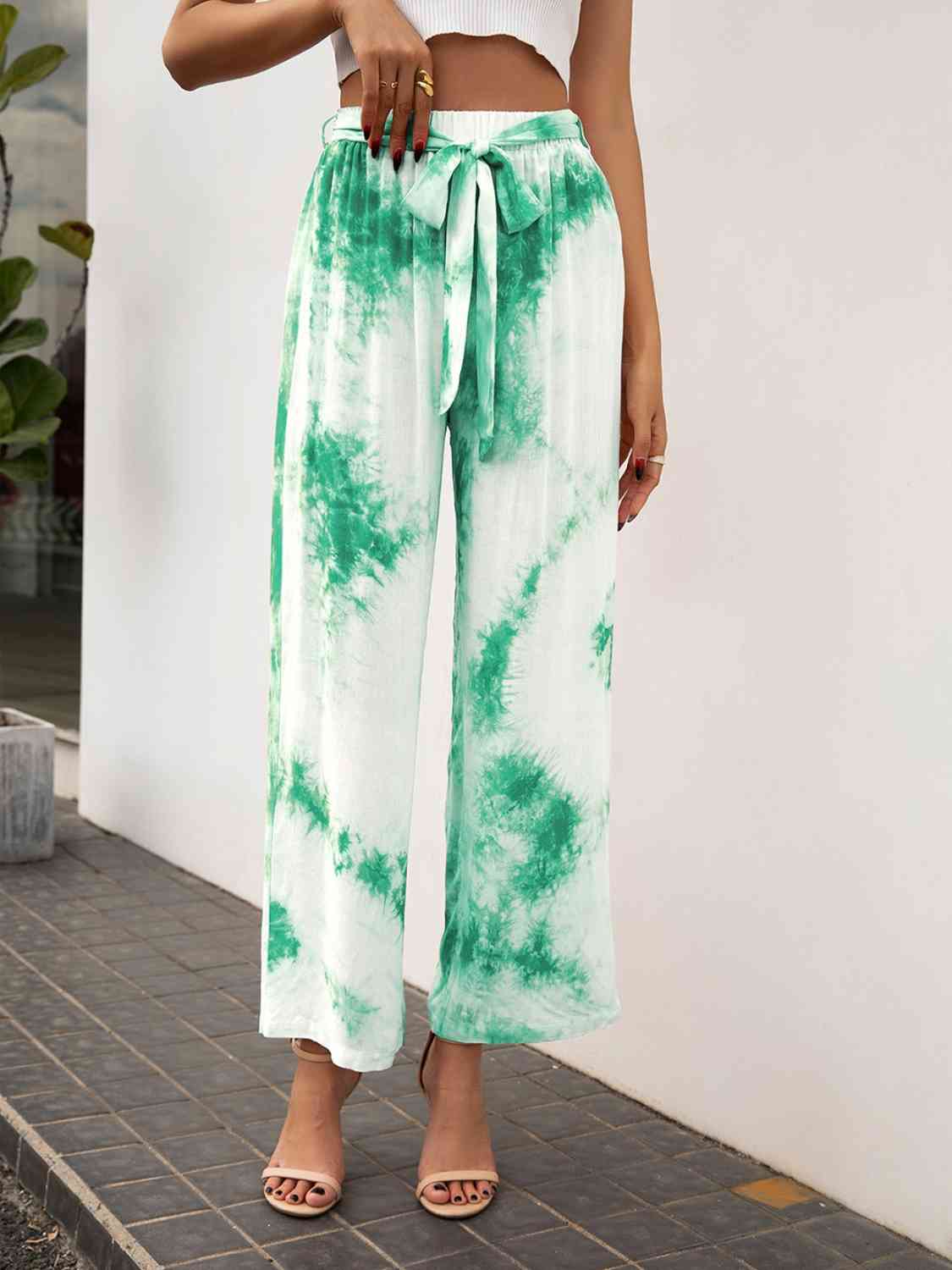 Tie-Dye Tied High Waist Long Pants