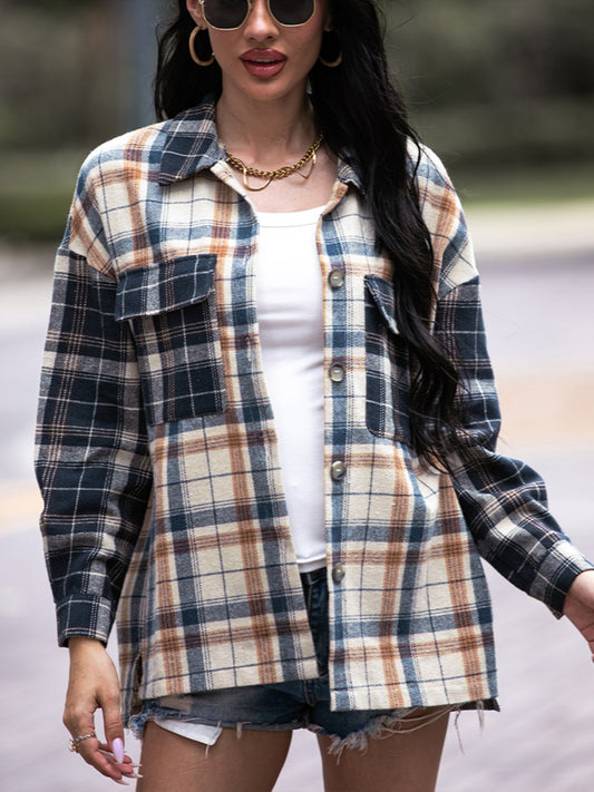 Plaid Dropped Shoulder Shacket