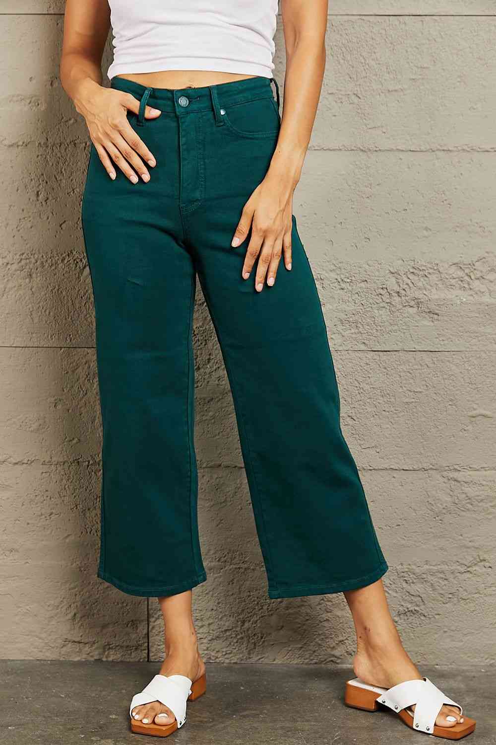 Judy Blue Hailey Full Size Tummy Control High Waisted Cropped Wide Leg Jeans