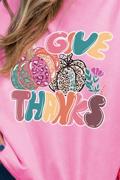 Plus Size GIVE THANKS Sequin Round Neck Long Sleeve Sweatshirt