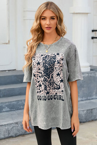 GO GO GO GIRL Round Neck Short Sleeve T-Shirt