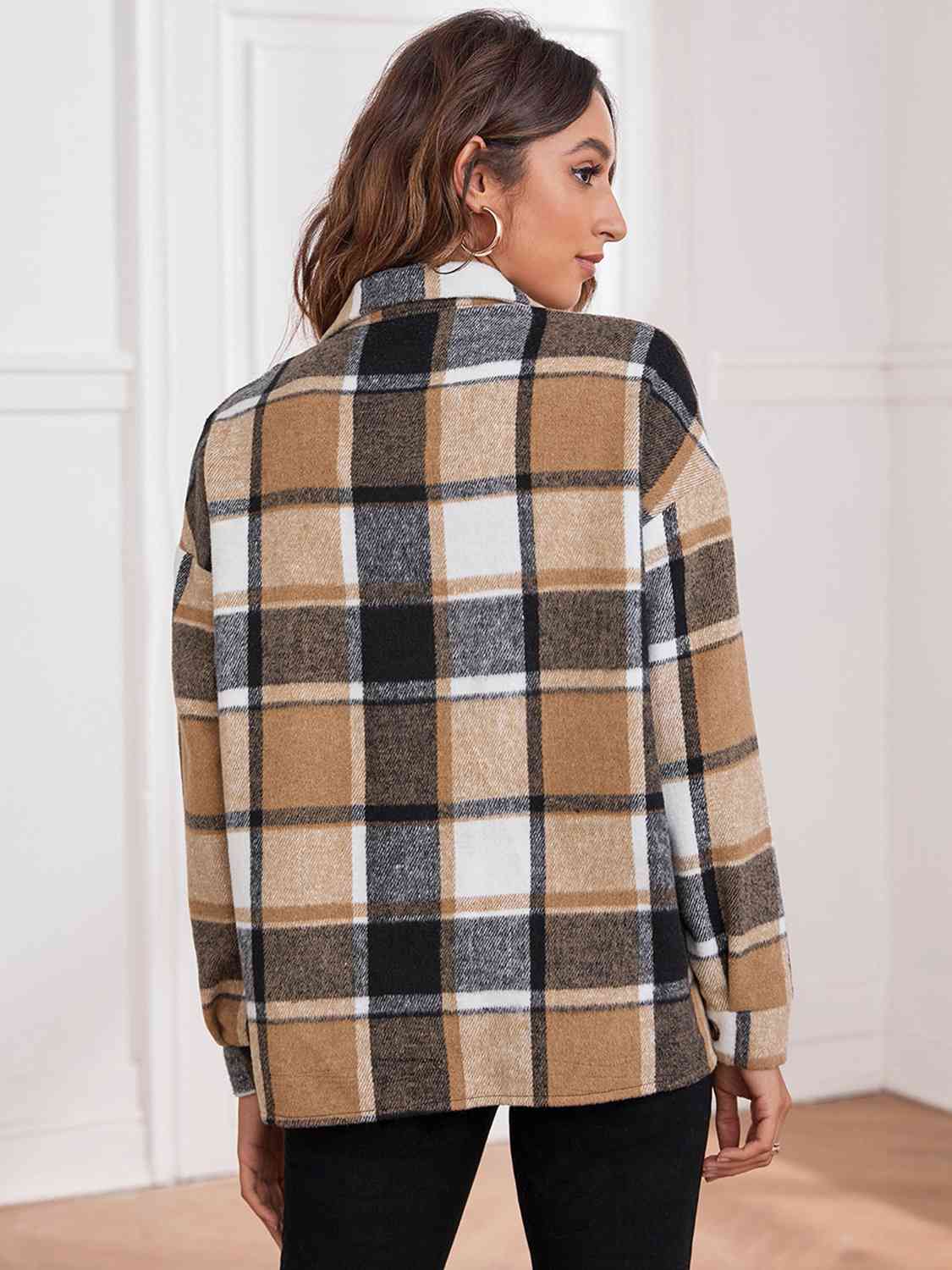 Plaid Collared Neck Button Down Jacket