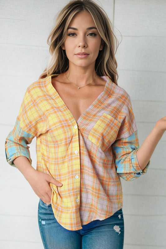 Open Front Buttoned Long Sleeve Shirt with Pocket