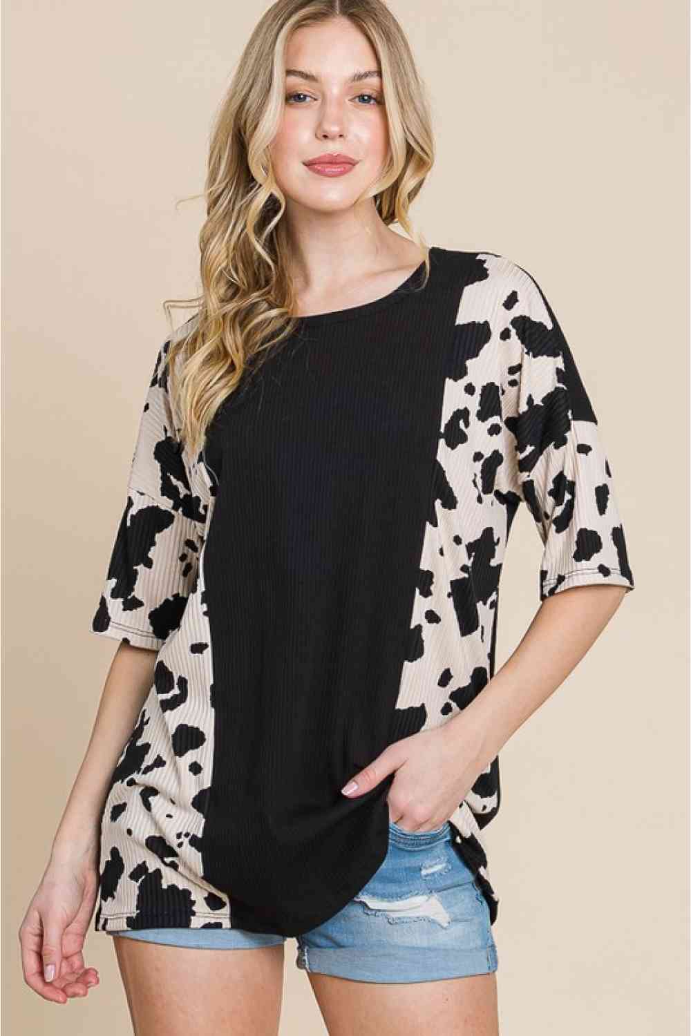 BOMBOM Rodeo Love Ribbed Animal Contrast Tee