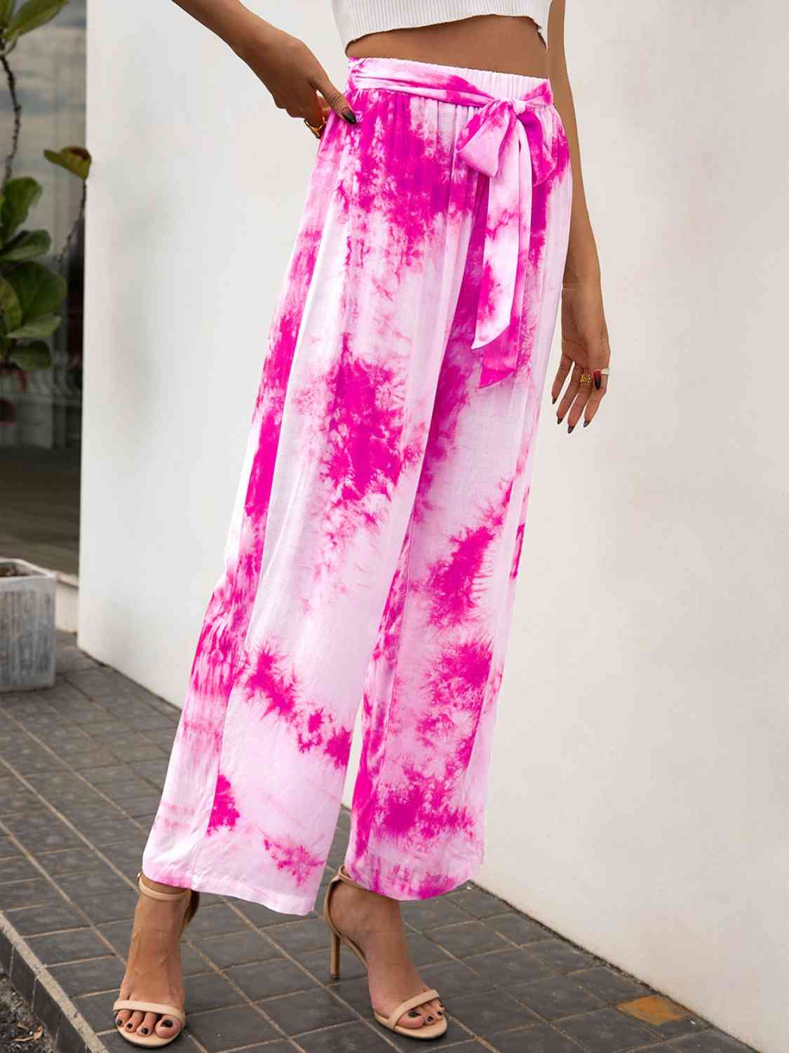 Tie-Dye Tied High Waist Long Pants