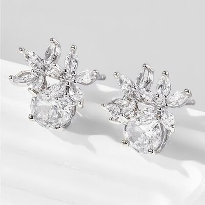 Zircon 925 Sterling Silver Flower Stud Earrings