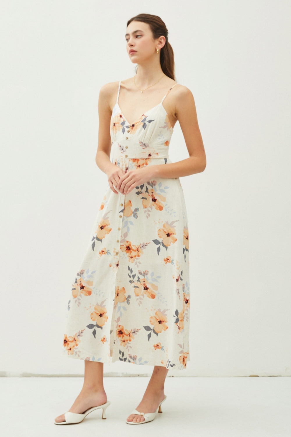 Be Cool Floral Button Down Cami Midi Dress